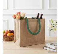 vidaXL Borse in juta 10 pcs Naturale e Verde 26 x 22 x 14 cm, Borsa in Juta Rectangolare, Resistente e Ecologica, Spaziosa per Spesa, Tote Riutilizzabile