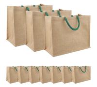 vidaXL Borse in juta 10 pcs Naturale e Verde 42 x 33 x 19 cm, Borsa in Juta Rectangolare, Resistente e Ecologica, Spaziosa per Spesa, Tote Riutilizzabile