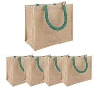 vidaXL Borse in juta 5 pcs Naturale e Verde 26 x 22 x 14 cm, Borsa in Juta Rectangolare, Resistente e Ecologica, Spaziosa per Spesa, Tote Riutilizzabile