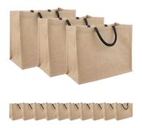 vidaXL Borse in juta 50 pcs Naturale e Nero 26 x 22 x 14 cm, Borsa in Juta Rectangolare, Resistente e Ecologica, Spaziosa per Spesa, Tote Riutilizzabile