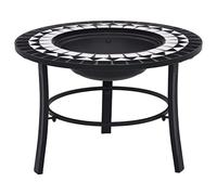 vidaXL Braciere con Mosaico Decorativo Robusto a 3 Gambe Stufa per Esterni Tavolo con Barbecue Nero e Bianco 68 cm in Ceramica Telaio in Acciaio