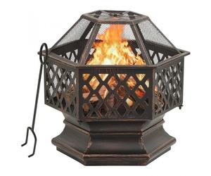 VidaXL Braciere Rustico con Attizzatoio XXL 62x54x56cm Acciaio