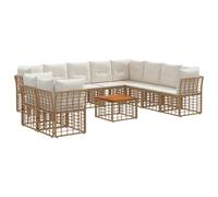 vidaXL Set di divani da esterno 11 pcs Naturale e Bianco Crema, Sofa Set Modulare Moderno, Resistente agli Agenti Atmosferici, con Piedini Regolabili, Arredo da Giardino