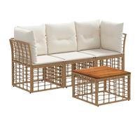 vidaXL Set di divani da esterno 4 pcs Naturale e Bianco Crema, Divano Modulare Outdoor, Rattan Resistente al Tempo, Piedini Regolabili, Set da Giardino, Lounge comodissima