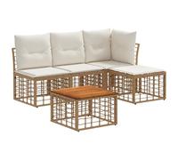 vidaXL Set di divani da esterno 5 pcs Naturale e Bianco Crema, Set da giardino modulare, in rattan sintetico resistente, divano esterno, piedi regolabili, perfetto per ogni clima