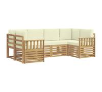 vidaXL Set di divani da esterno, 5 pezzi, bianco e crema, divano modulare da giardino, mobili resistenti per esterni, poltrone comode, set da patio