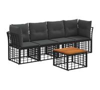vidaXL Set di divani da esterno 5 pcs Nero e Grigio scuro Poliestere, Arredamento moderno per esterni, sedute da giardino, piedi regolabili, divano da patio, set lounge sezionale