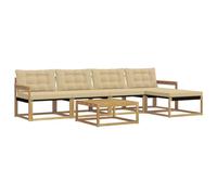 vidaXL Set di divani da esterno 6 pcs Bianco e Beige, Divano moderno in legno di acacia, set patio con posti modulari, arredamento comodo per il giardino