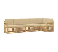 vidaXL Set divano da esterno 6 pezzi bianco e beige 306 x 128,5 x 73 cm, giardino, divano moderno da esterno, mobili da camera d'angolo, terrazza salotto, accogliente area salotto