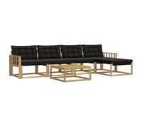 vidaXL Set di divani da esterno, 6 pezzi, bianco e nero, divano moderno in legno di acacia, mobili da giardino resistenti alle intemperie, set modulare comodo per il patio