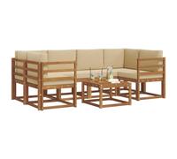 vidaXL Set di divani da esterno con cuscino 7 pcs Naturale e Beige, Divano da giardino, moderno per esterni, set relax, seduta a bordo piscina, arredo in legno
