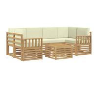 vidaXL Set di divani da esterno, 7 pezzi, bianco e crema, in poliestere, set di divani moderni per giardino, mobili sezionali resistenti, ideale per terrazza e comfort