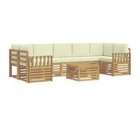 vidaXL Set di divani da esterno, 8 pezzi, bianco e crema, in poliestere, divano da giardino, set moderno per esterni, mobili resistenti per patio, sedie comode