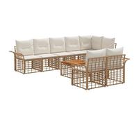 vidaXL Set di divani da esterno 9 pcs Naturale e Bianco Crema, Divano rustico per giardino e terrazza, resistente agli agenti atmosferici, set modulare per patio e cortile