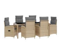 vidaXL Set di tavolo da esterni, 7 pezzi, beige e grigio chiaro, 190 x 90 x 75 cm, elegante e moderno, per esterni, resistente alle intemperie, perfetto per feste in giardino, balcone o per cenare