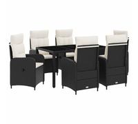 vidaXL Buiten eettafelset 7 st Zwart en Cream Wit poly rattan