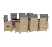 vidaXL Buiten eettafelset 9 st Beige en Licht Grijs Poly Rattan
