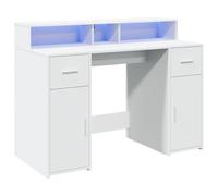 vidaXL Scrivania con Luci LED Bianca 120x55x91 cm in Truciolato, scrivania da Ufficio, scrivania da Computer, Tavolo da Ufficio, scrivania da Studio