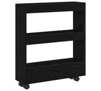 vidaXL Cabinet da Bagno Stretto con Ruote Rovere Nero Legno Ingegnerizzato Design Compatto per Prep Cibo Organizzazione e Soluzioni di Stoccaggio unità Organizzatore MDF