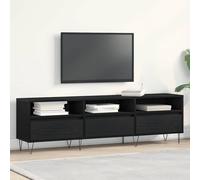 vidaXL Black Oak Entertainment Center - Mobile tv in legno ingegnerizzato - sei ripiani - forma rettangolare - anta a ribalta - uso interno - stile metà secolo - adatto per soggiorno e home theater