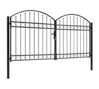 vidaXL Cancello a Doppia Anta Antiruggine Anticorrosione Resistente Barriera Sicurezza Barre Robuste Ingresso Giardino ad Arco Acciaio 300x150 cm Nero