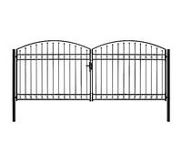 vidaXL Cancello a Doppia Anta Antiruggine Anticorrosione Resistente Barriera Sicurezza Barre Robuste Ingresso Giardino ad Arco Acciaio 400x175 cm Nero
