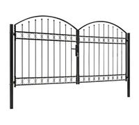 vidaXL Cancello a Doppia Anta ASSEN Antiruggine Anticorrosione Resistente Barriera Sicurezza Barre Robuste Ingresso Giardino ad Arco Acciaio 300x125 cm Nero
