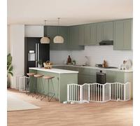 vidaXL Cancello Cani Porta Pieghevole Bianco 9 Pannelli 450 cm Pioppo, cancello per cani con porta, cancello per cani per scale, cancello per cuccioli