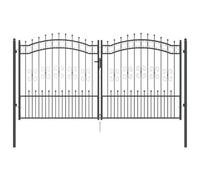 vidaXL Cancello per recinzione con lancia superiore con serratura grigio 305 x 150 cm, in acciaio, giardino e terrazza, recinzione robusta, sicurezza all'aperto, stile classico per la chiusura del