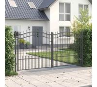 vidaXL Cancello per recinzione con lancia superiore con serratura grigio 305 x 150 cm, in acciaio, giardino e terrazza, recinzione robusta, sicurezza all'aperto, stile classico per la chiusura del