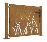 vidaXL Cancello da Giardino 105x105 cm in Acciaio Corten Design Erba, cancello in Metallo, cancello da Giardino Anteriore, cancello da Giardino con Serratura