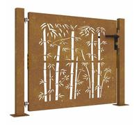 vidaXL Cancello da Giardino 105x105 cm in Acciaio Corten Design bambù, cancello in Metallo, cancello da Giardino Anteriore, cancello da Giardino con Serratura