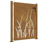 vidaXL Cancello da Giardino 105x155 cm in Acciaio Corten Design Erba, cancello in Metallo, cancello da Giardino Anteriore, cancello da Giardino con Serratura