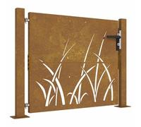 vidaXL Cancello da Giardino 105x80 cm in Acciaio Corten Design Erba, cancello in Metallo, cancello da Giardino Anteriore, cancello da Giardino con Serratura