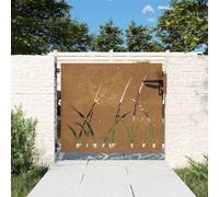 vidaXL Cancello da Giardino 85x100 cm in Acciaio Corten Design Erba, cancello in Metallo, cancello da Giardino Anteriore, cancello da Giardino con Serratura