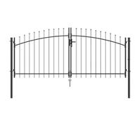vidaXL Cancello da giardino con tetto a punta, doppio oscillante, grigio, 2,995 x 1,995 m, materiale in acciaio verniciato a polvere, moderno cancello d'ingresso, durevole e resistente ai raggi UV