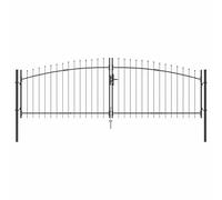 vidaXL Cancello da giardino con tetto a punta, doppio oscillante, grigio, 4 x 1,5 m, in acciaio, ingresso contemporaneo, durevole e resistente ai raggi UV, ideale per esterni, verniciato a polvere