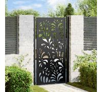 vidaXL Cancello Giardino Nero 105x180 cm in Acciaio Design Ondulato, cancello della recinzione, cancello esterno, cancello del metallo