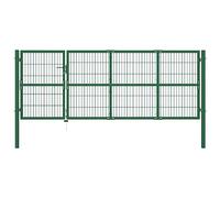 Cancello di recinzione con paletti 350x120 cm in acciaio verde