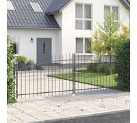 vidaXL Cancello da giardino con tetto a punta, doppio oscillante, grigio, 4 x 1,5 m, in acciaio, ingresso contemporaneo, durevole e resistente ai raggi UV, ideale per esterni, verniciato a polvere