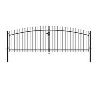 vidaXL Cancello per Giardino Doppio con Punte a Lancia con Serratura e Maniglie Durevole Ingresso Porta Recinzione in Acciaio Zincato 400x150 cm
