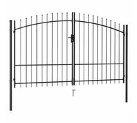 vidaXL Cancello per Recinzione a Doppia Anta con Punte Robusto Durevole Privacy con Serratura e Chiavi Ingresso Pedonale in Acciaio 3x1,75 cm Nero