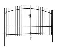 vidaXL Cancello per Recinzione a Doppia Anta con Punte Robusto Durevole Privacy con Serratura e Chiavi Ingresso Pedonale in Acciaio 3x1,75 cm Nero