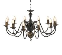 vidaXL Candelabro 12 Lampadine E14 Anticato Lampada da Soffitto a Sospensione Luce Pendente Base Metallo Nero Gocce Acrilico Trasparente