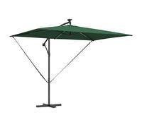 vidaXL Cantilever - Ombrello verde in acciaio verniciato a polvere, 294 x 200 x 254 cm, con luci a LED, inclinabile, antivento, protezione UV, con manovella, ideale per giardino o terrazza