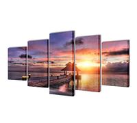 vidaXL 5 pz Set Stampa su Tela da Muro Spiaggia con Padiglione 200 x 100 cm