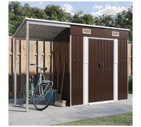 vidaXL Capanno Giardino Tetto Esteso Marrone 277x110,5x181cm Acciaio