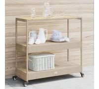 vidaXL Carrello da Bar 3 Livelli Beige in Polyrattan e Massello Acacia