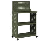 vidaXL Carrello da officina con ripiano superiore in verde oliva. Il carrello è realizzato in acciaio verniciato a polvere e misura 65 x 35 x 111 cm.