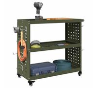 vidaXL Carrello Porta Attrezzi Verde Oliva, Verniciato a Polvere in Acciaio, misure 75 x 35 x 73 cm. Ha ruote girevoli a 360° con bloccaggio, perfetto per l'uso interno ed esterno. Struttura robusta